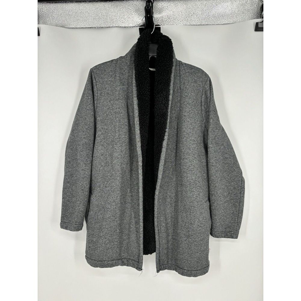 LL Bean Sherpa Lined Cardigan Sweater Jacket Open Front Pockets Long Sleeve Sz M
